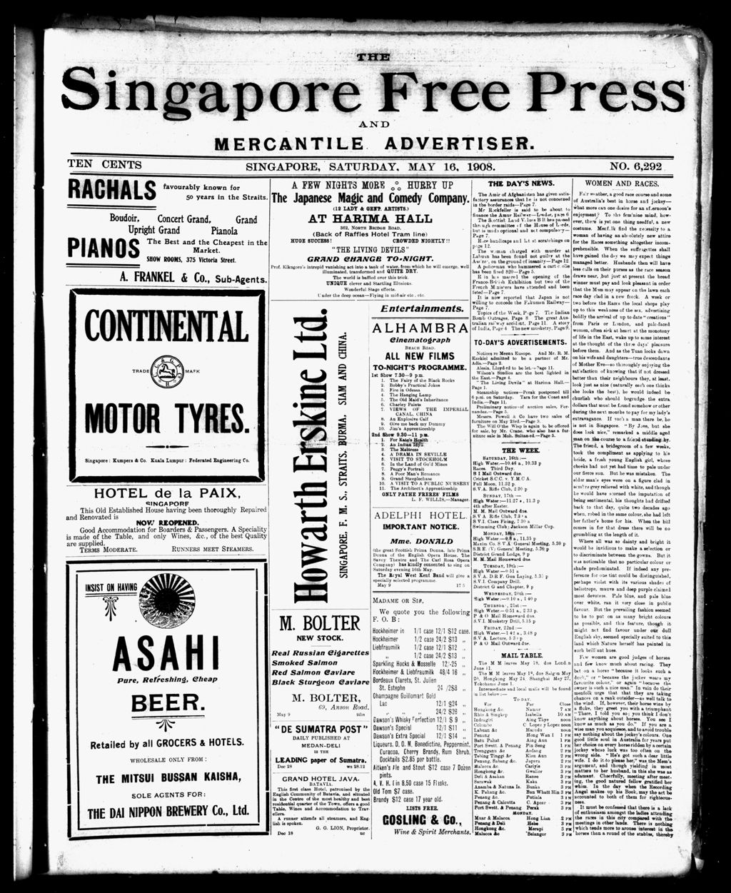 Miniature of Singapore Free Press and Mercantile Advertiser 16 May 1908