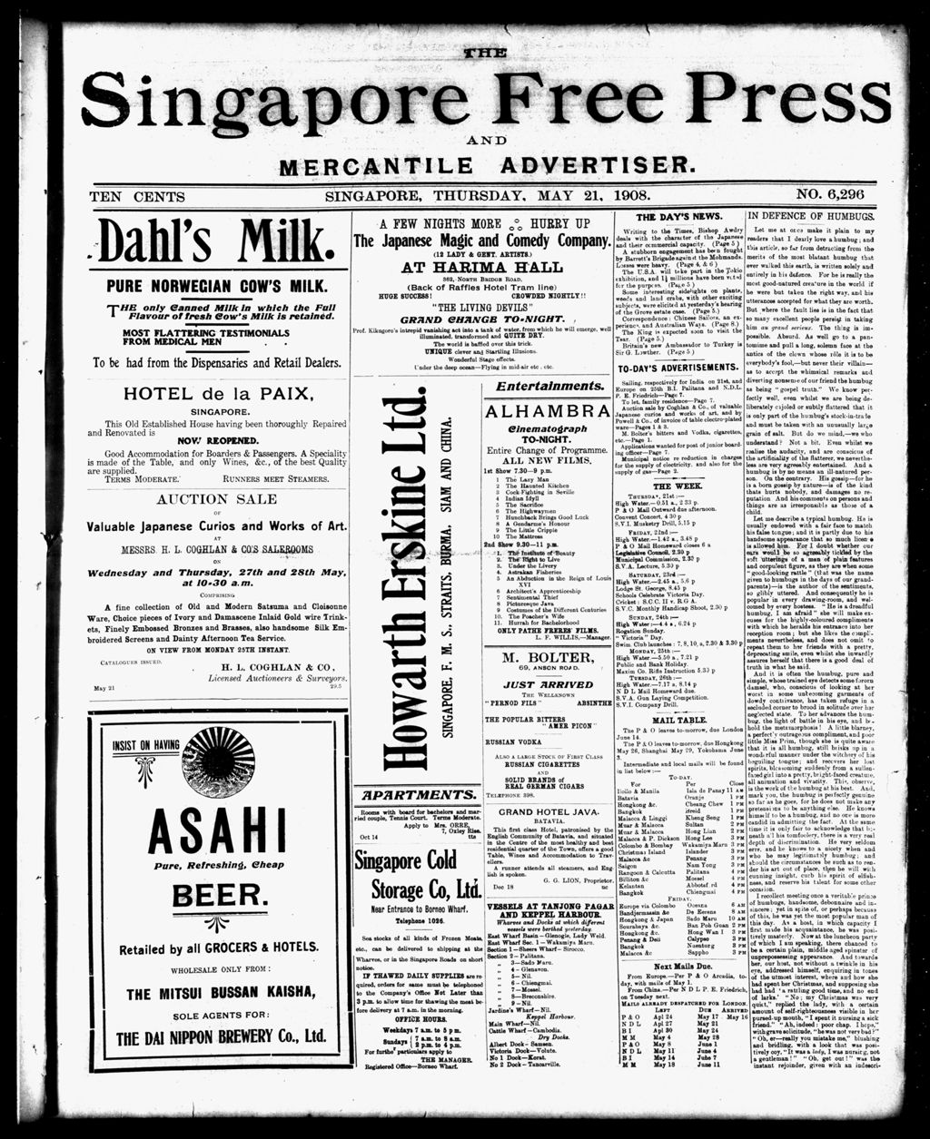 Miniature of Singapore Free Press and Mercantile Advertiser 21 May 1908