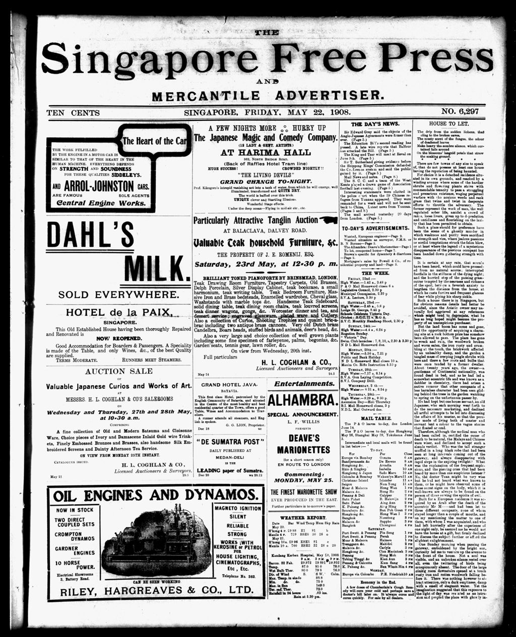 Miniature of Singapore Free Press and Mercantile Advertiser 22 May 1908