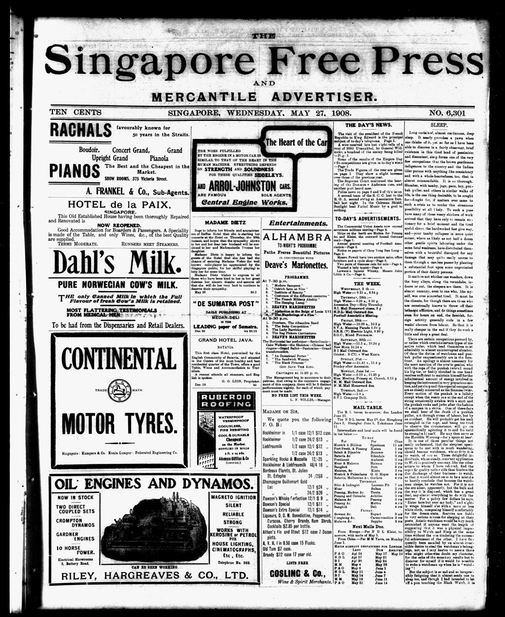 Miniature of Singapore Free Press and Mercantile Advertiser 27 May 1908