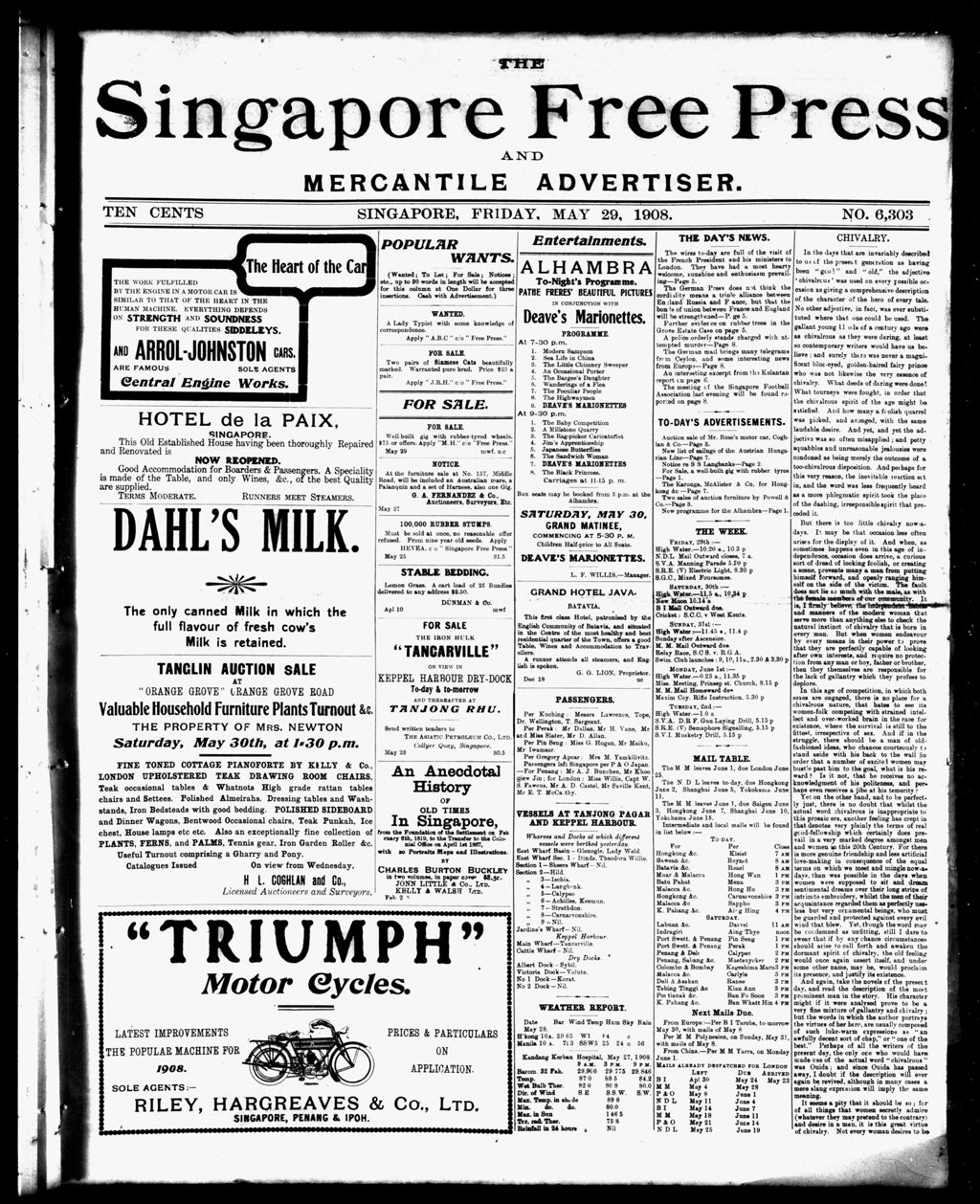 Miniature of Singapore Free Press and Mercantile Advertiser 29 May 1908