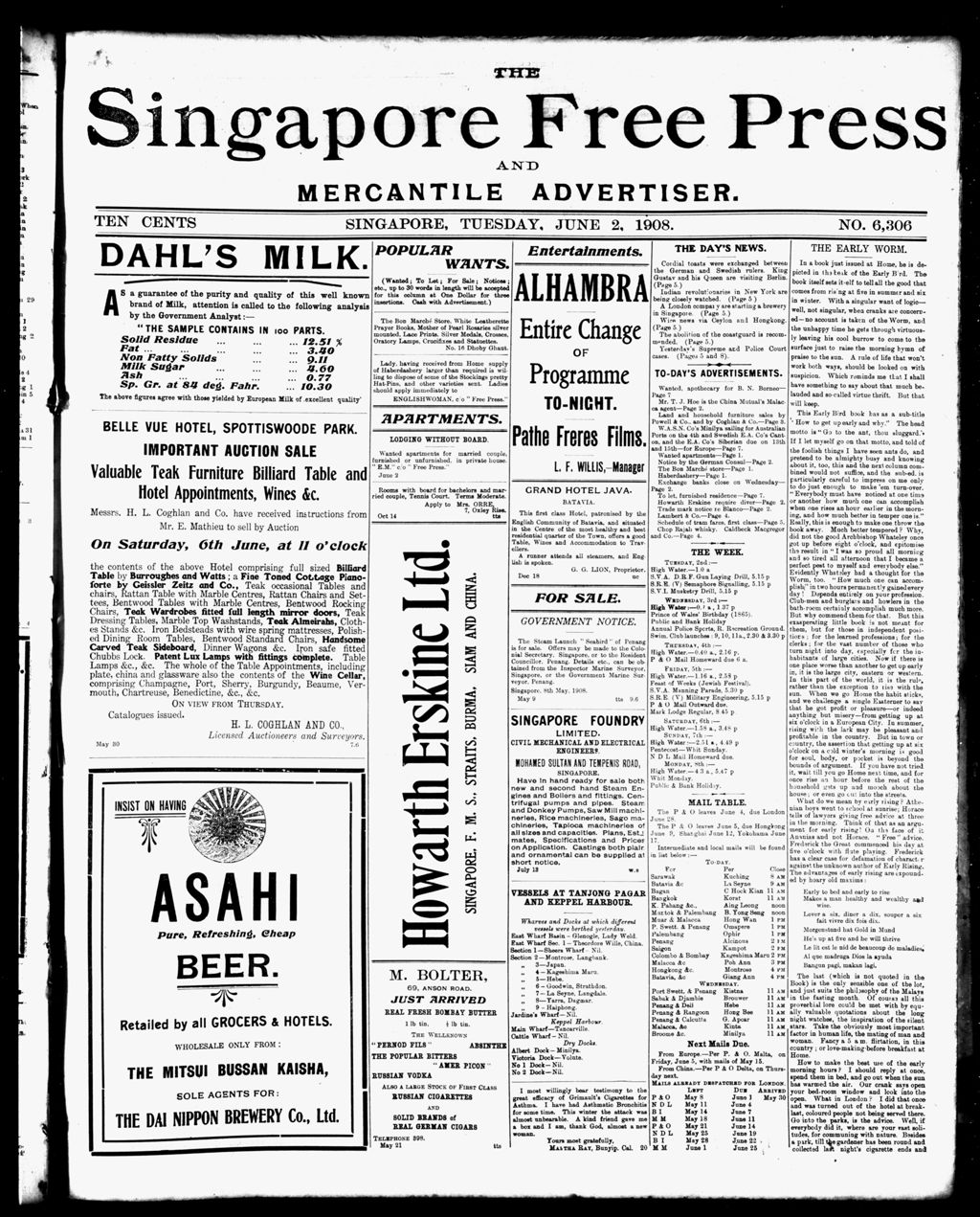 Miniature of Singapore Free Press and Mercantile Advertiser 02 June 1908