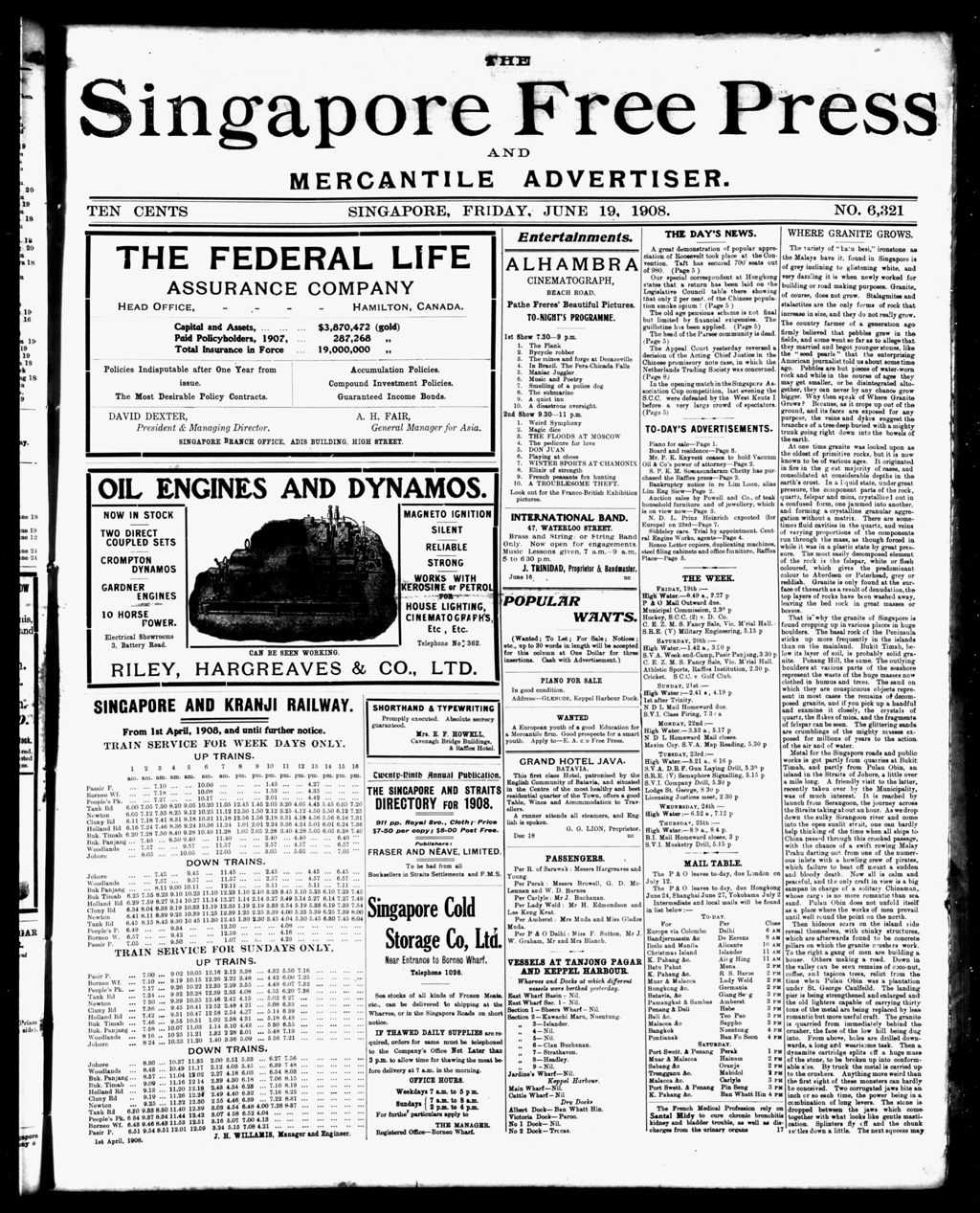 Miniature of Singapore Free Press and Mercantile Advertiser 19 June 1908