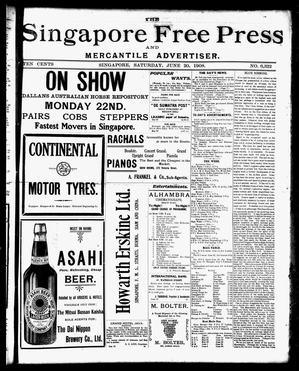 Miniature of Singapore Free Press and Mercantile Advertiser 20 June 1908