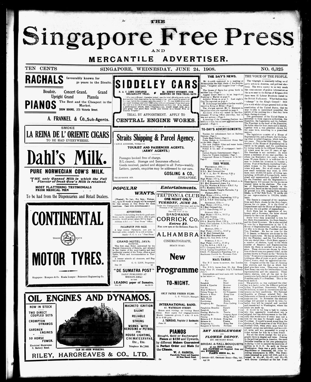 Miniature of Singapore Free Press and Mercantile Advertiser 24 June 1908