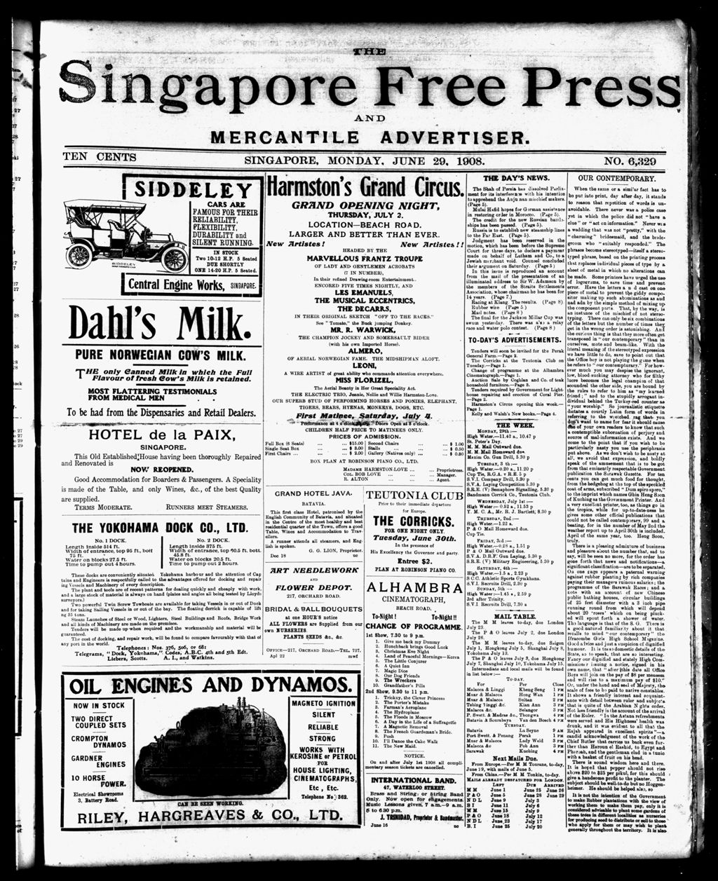 Miniature of Singapore Free Press and Mercantile Advertiser 29 June 1908