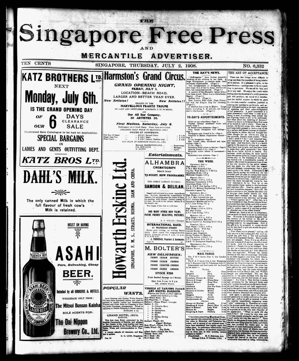 Miniature of Singapore Free Press and Mercantile Advertiser 02 July 1908