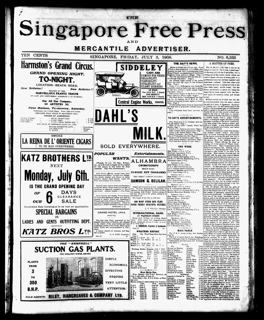 Miniature of Singapore Free Press and Mercantile Advertiser 03 July 1908