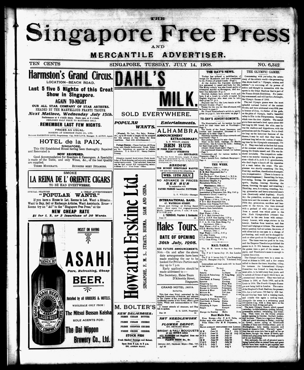 Miniature of Singapore Free Press and Mercantile Advertiser 14 July 1908