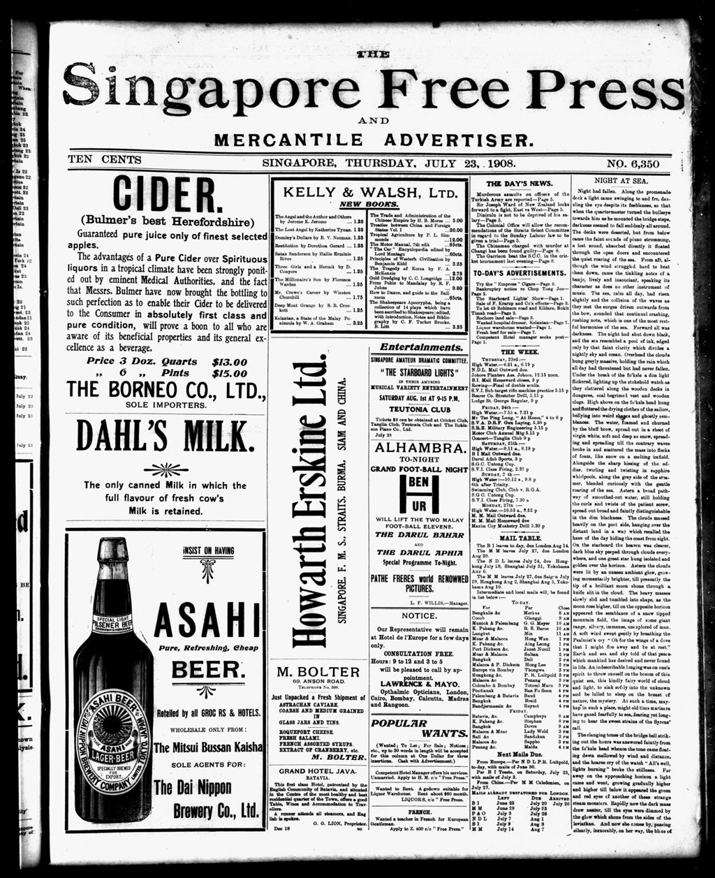 Miniature of Singapore Free Press and Mercantile Advertiser 23 July 1908