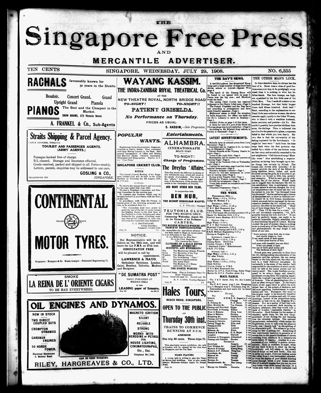 Miniature of Singapore Free Press and Mercantile Advertiser 29 July 1908