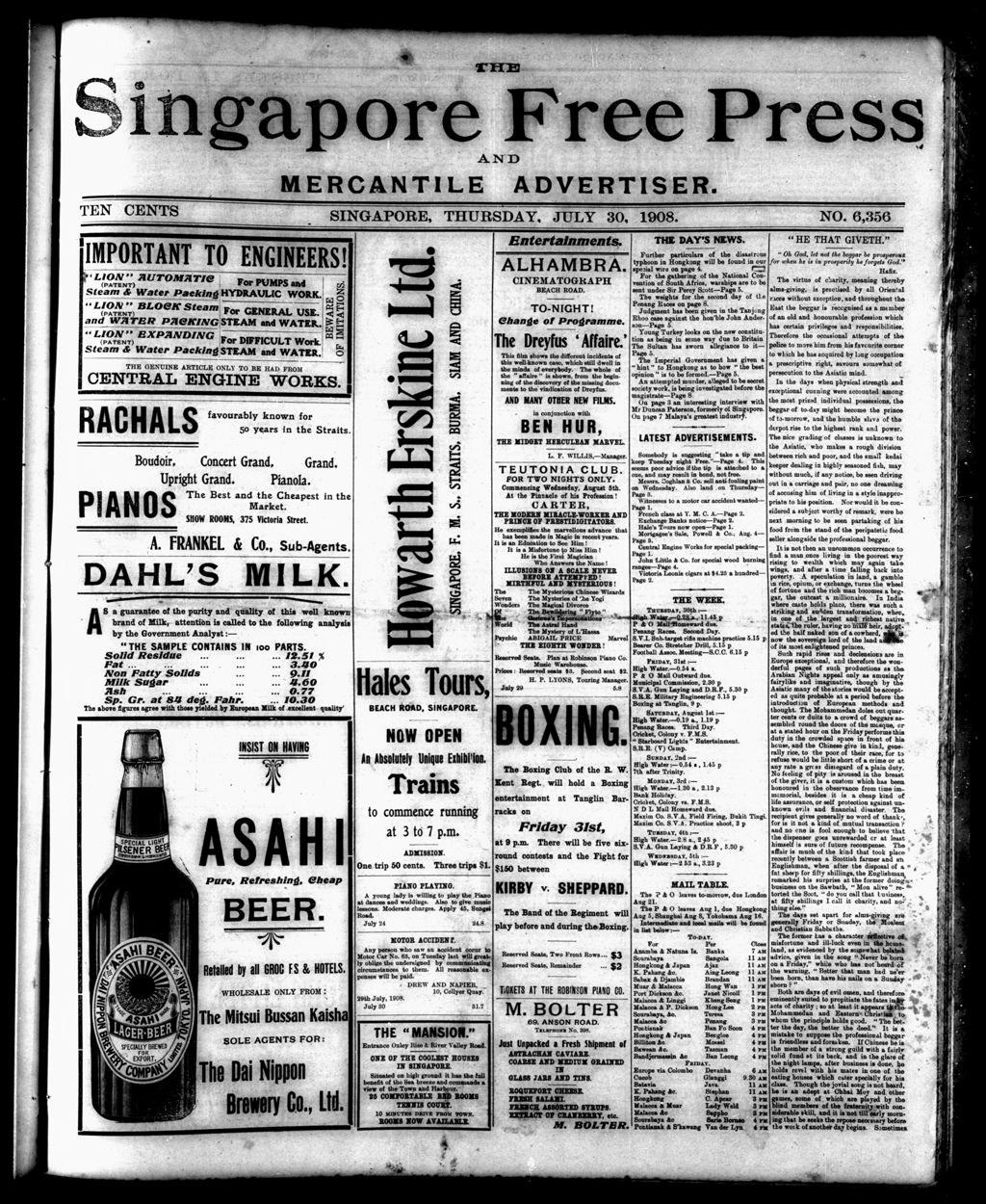 Miniature of Singapore Free Press and Mercantile Advertiser 30 July 1908