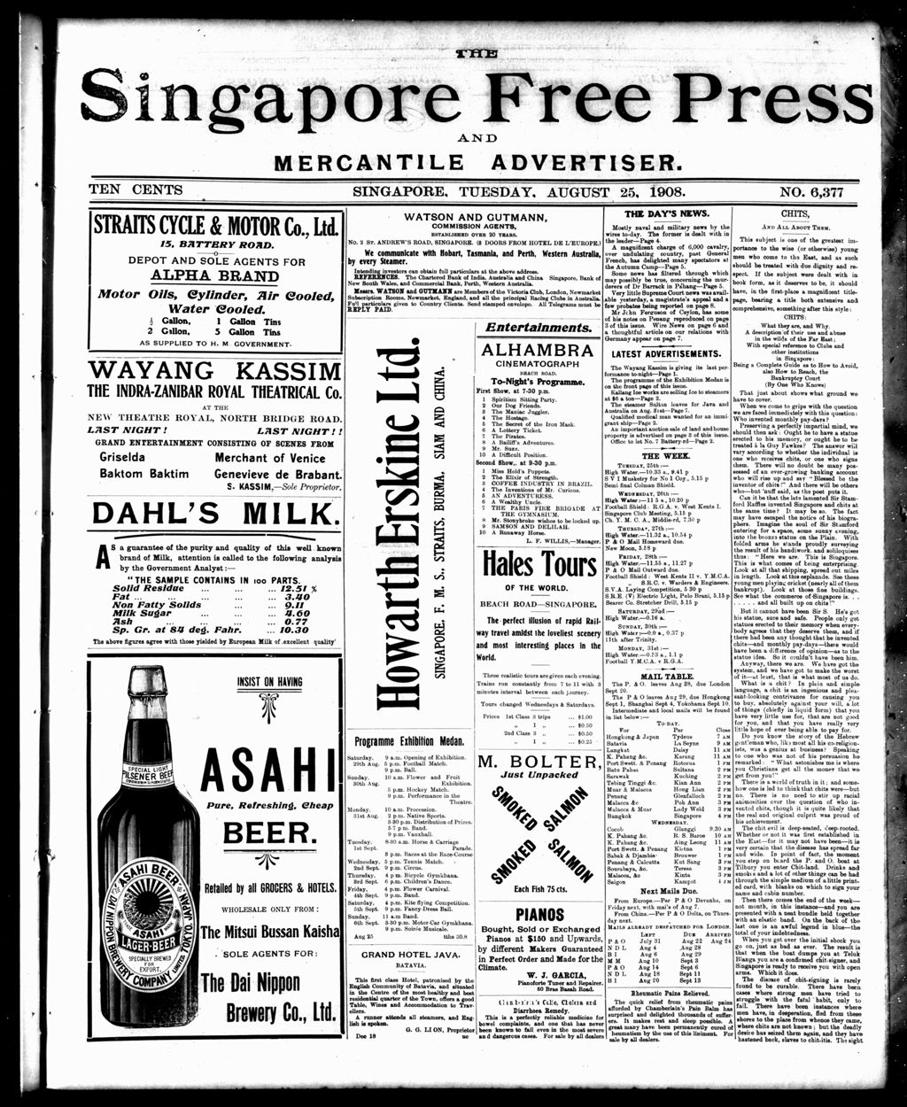 Miniature of Singapore Free Press and Mercantile Advertiser 25 August 1908