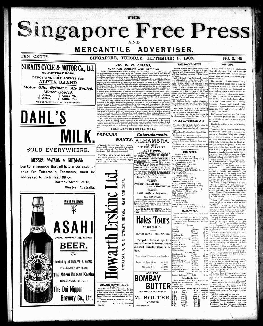 Miniature of Singapore Free Press and Mercantile Advertiser 08 September 1908