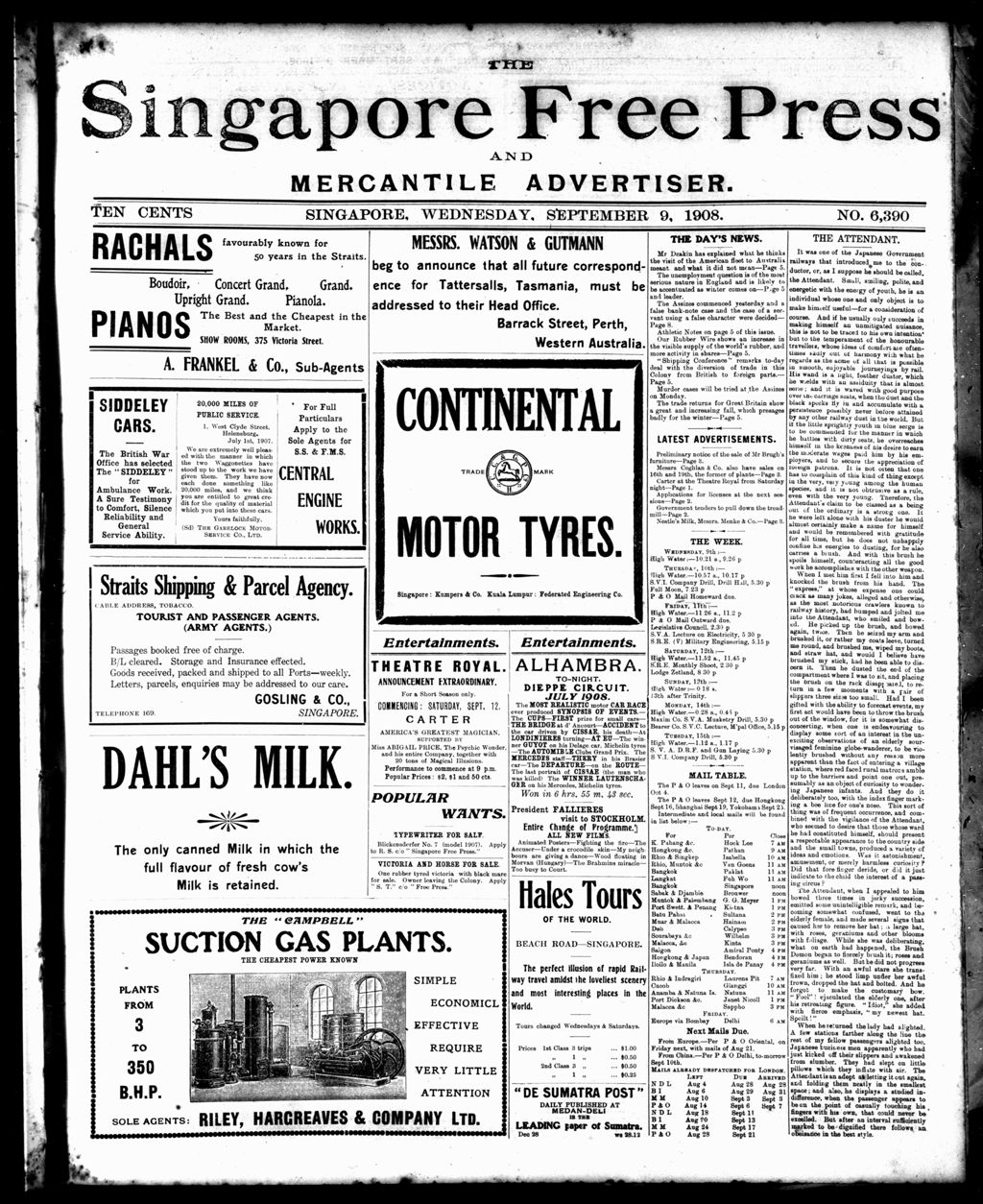 Miniature of Singapore Free Press and Mercantile Advertiser 09 September 1908