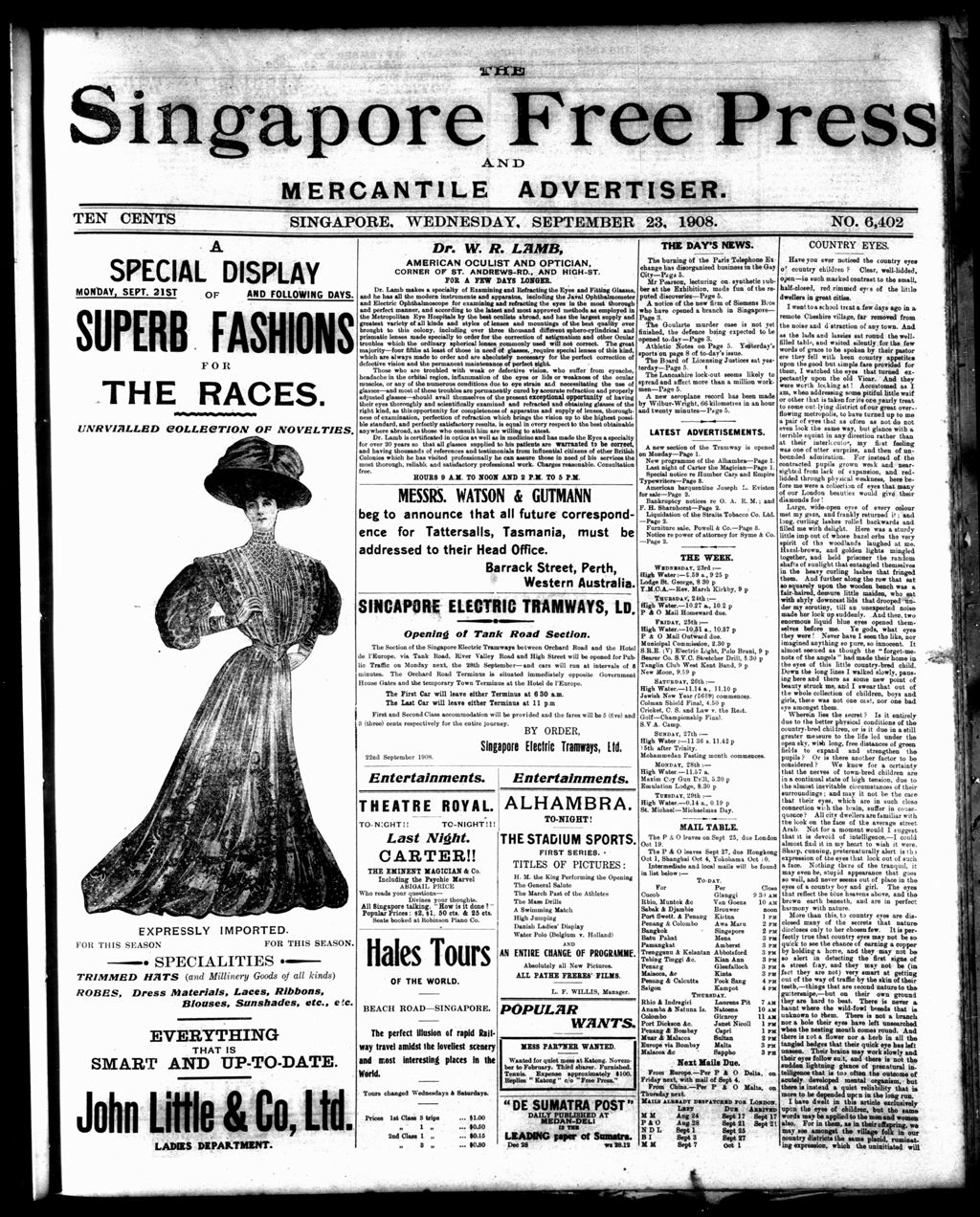 Miniature of Singapore Free Press and Mercantile Advertiser 23 September 1908