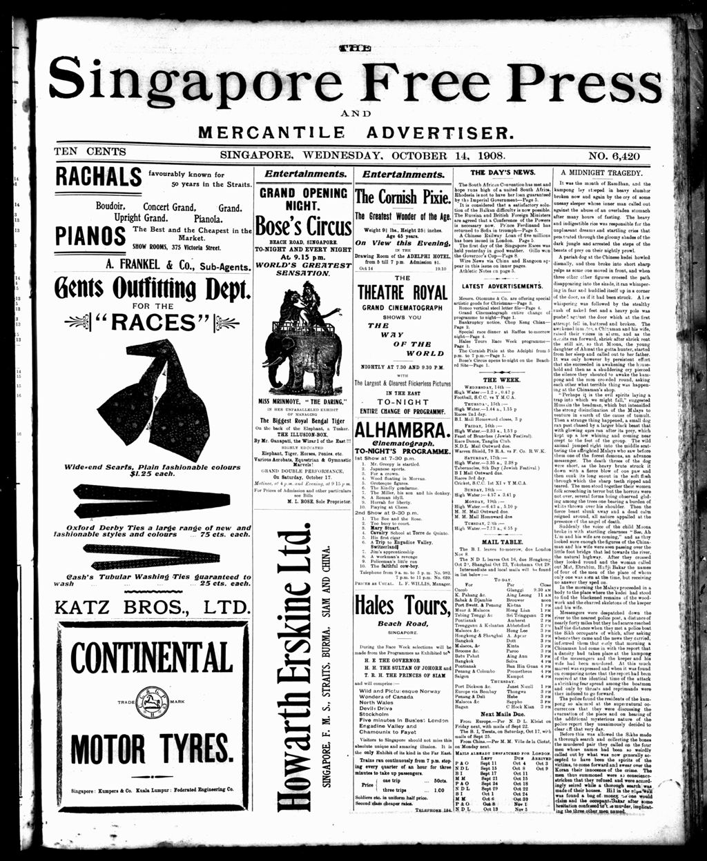 Miniature of Singapore Free Press and Mercantile Advertiser 14 October 1908