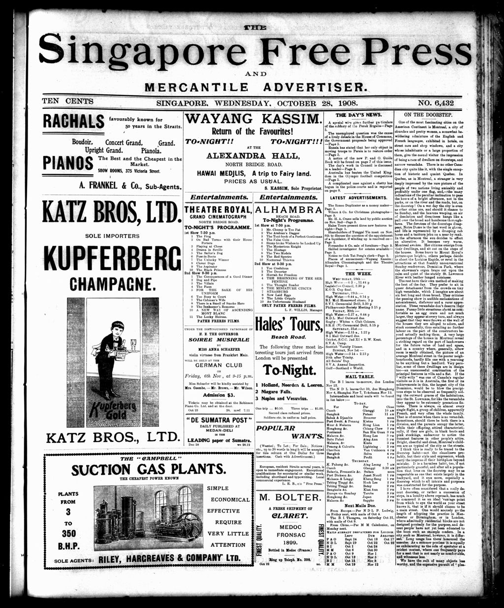 Miniature of Singapore Free Press and Mercantile Advertiser 28 October 1908