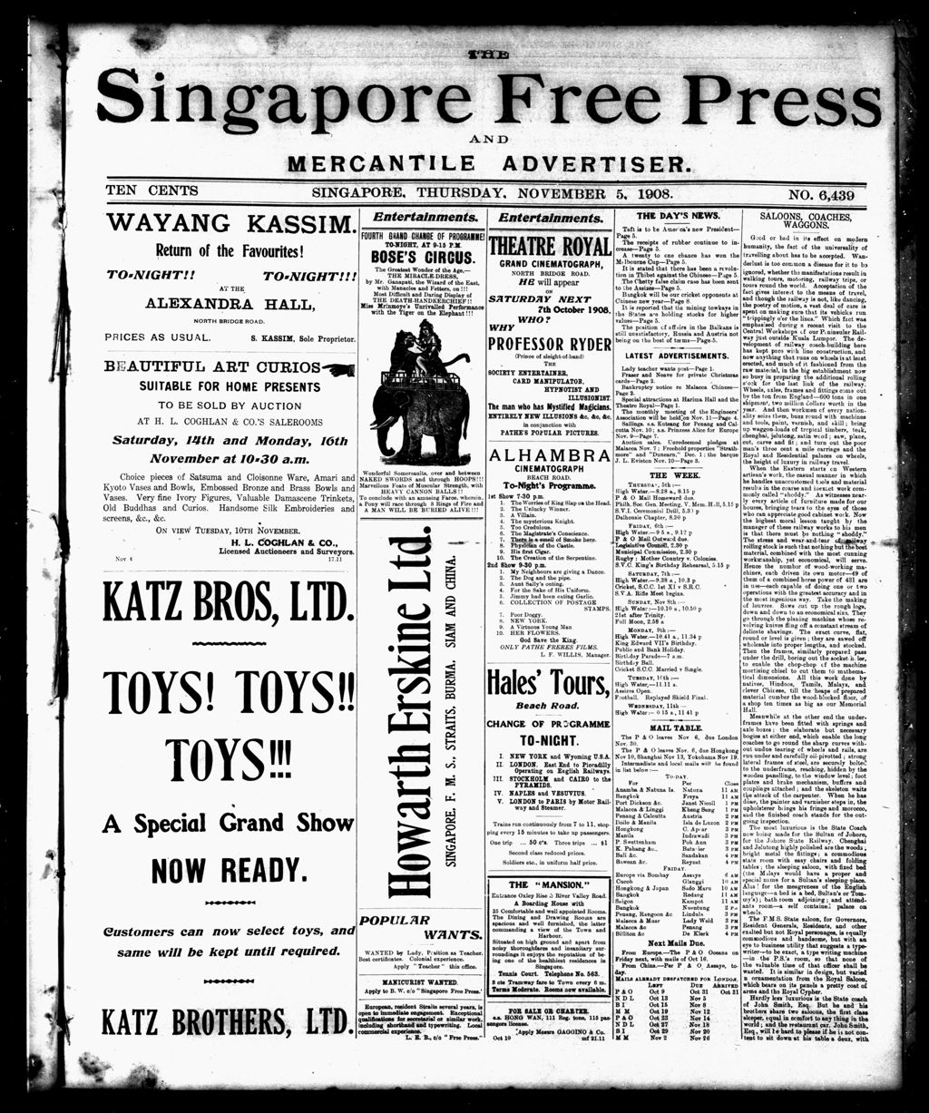 Miniature of Singapore Free Press and Mercantile Advertiser 05 November 1908