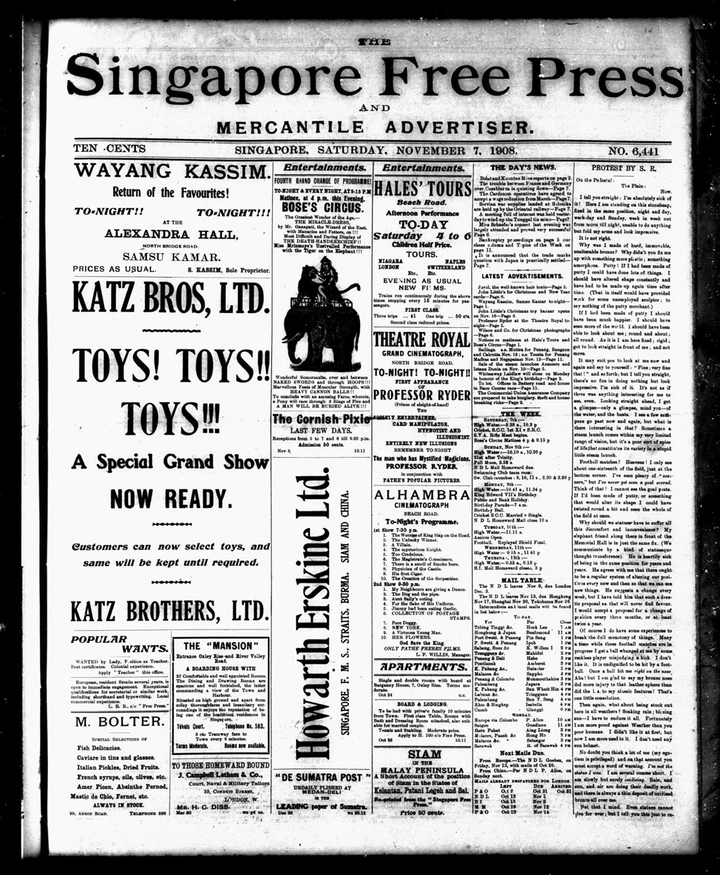 Miniature of Singapore Free Press and Mercantile Advertiser 07 November 1908