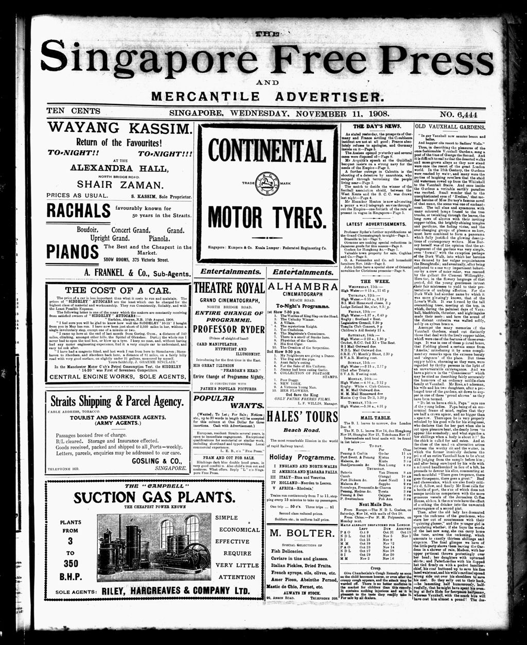 Miniature of Singapore Free Press and Mercantile Advertiser 11 November 1908