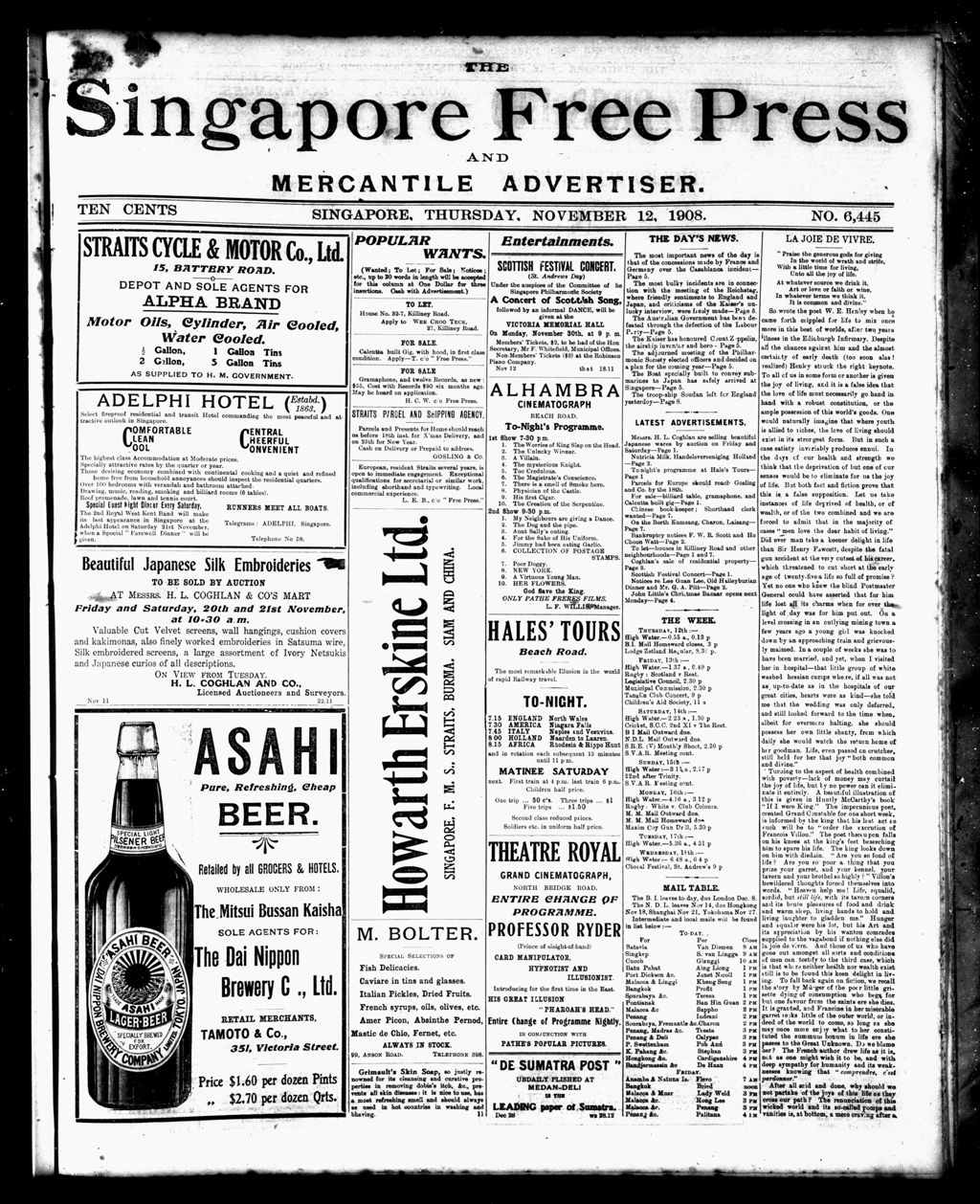 Miniature of Singapore Free Press and Mercantile Advertiser 12 November 1908