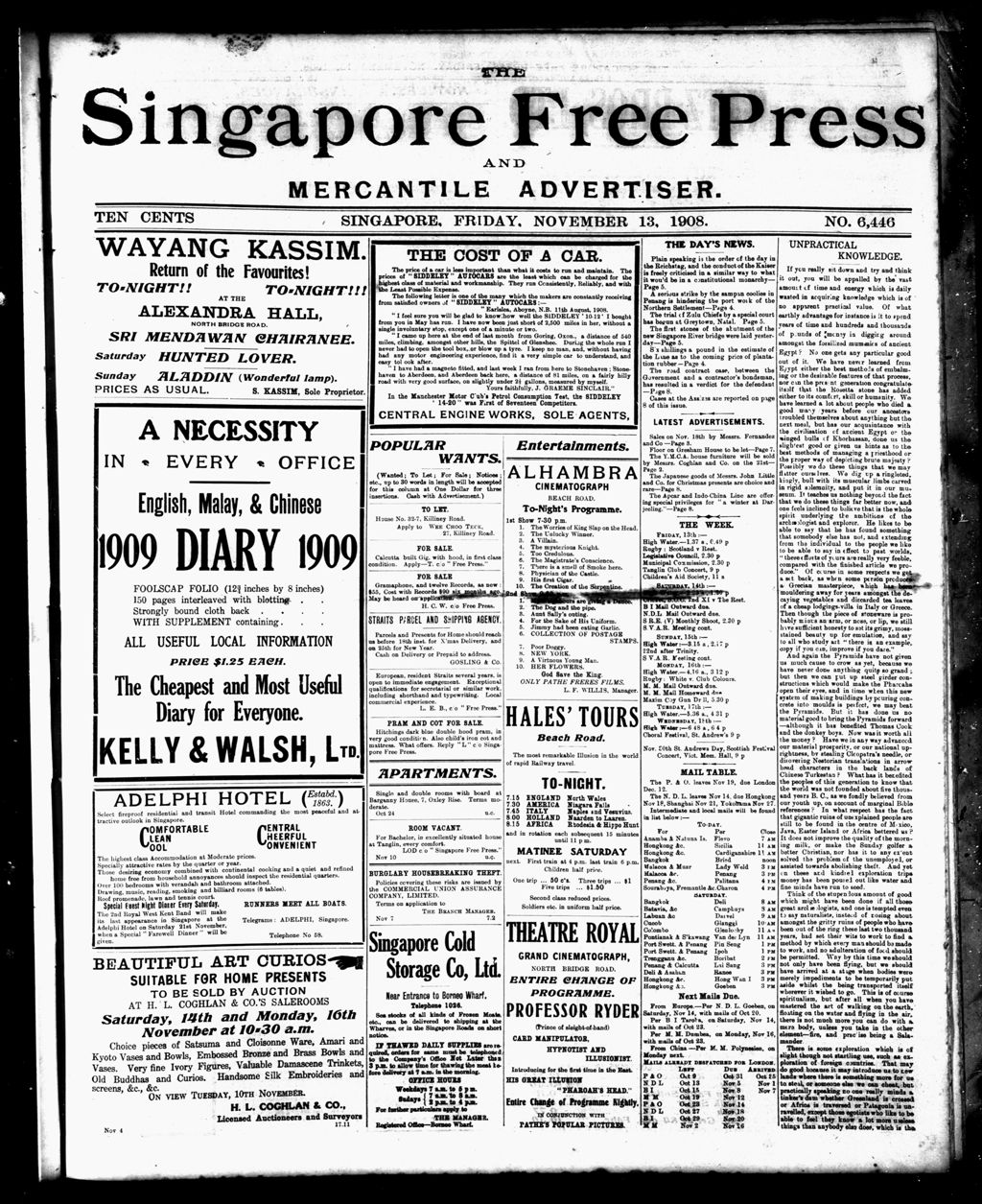 Miniature of Singapore Free Press and Mercantile Advertiser 13 November 1908