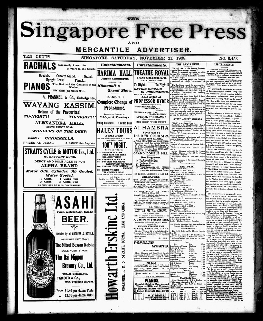 Miniature of Singapore Free Press and Mercantile Advertiser 21 November 1908