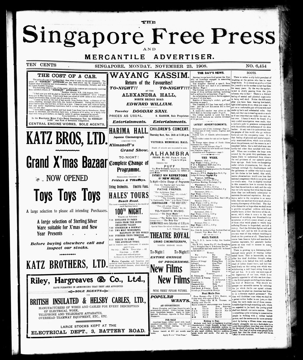 Miniature of Singapore Free Press and Mercantile Advertiser 23 November 1908