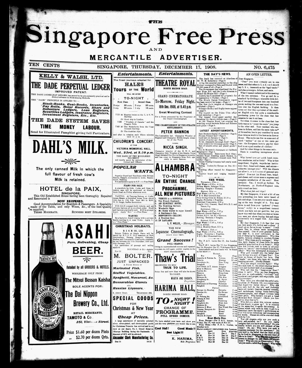 Miniature of Singapore Free Press and Mercantile Advertiser 17 December 1908