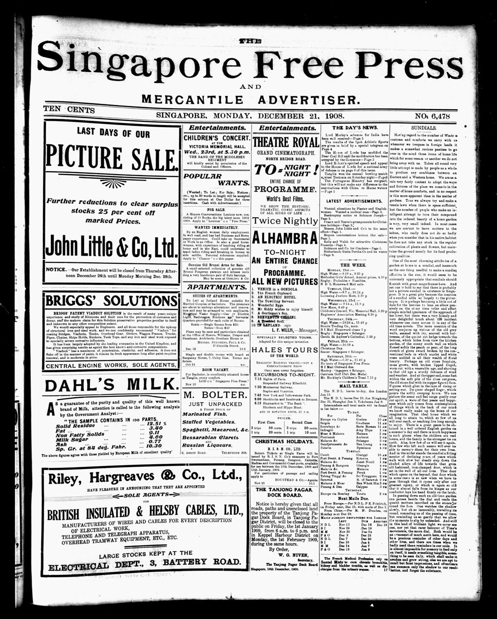 Miniature of Singapore Free Press and Mercantile Advertiser 21 December 1908