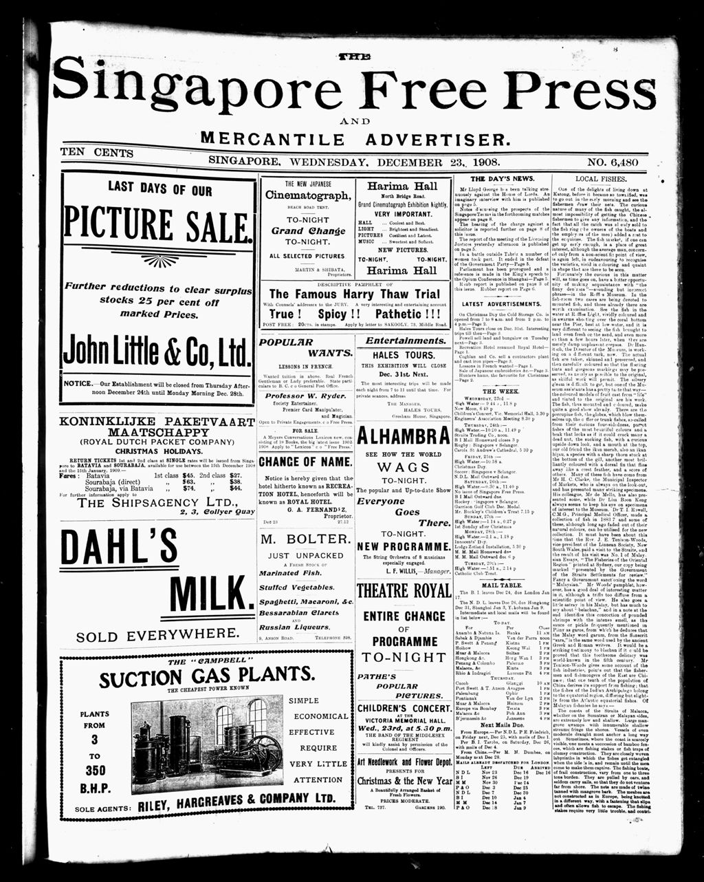 Miniature of Singapore Free Press and Mercantile Advertiser 23 December 1908