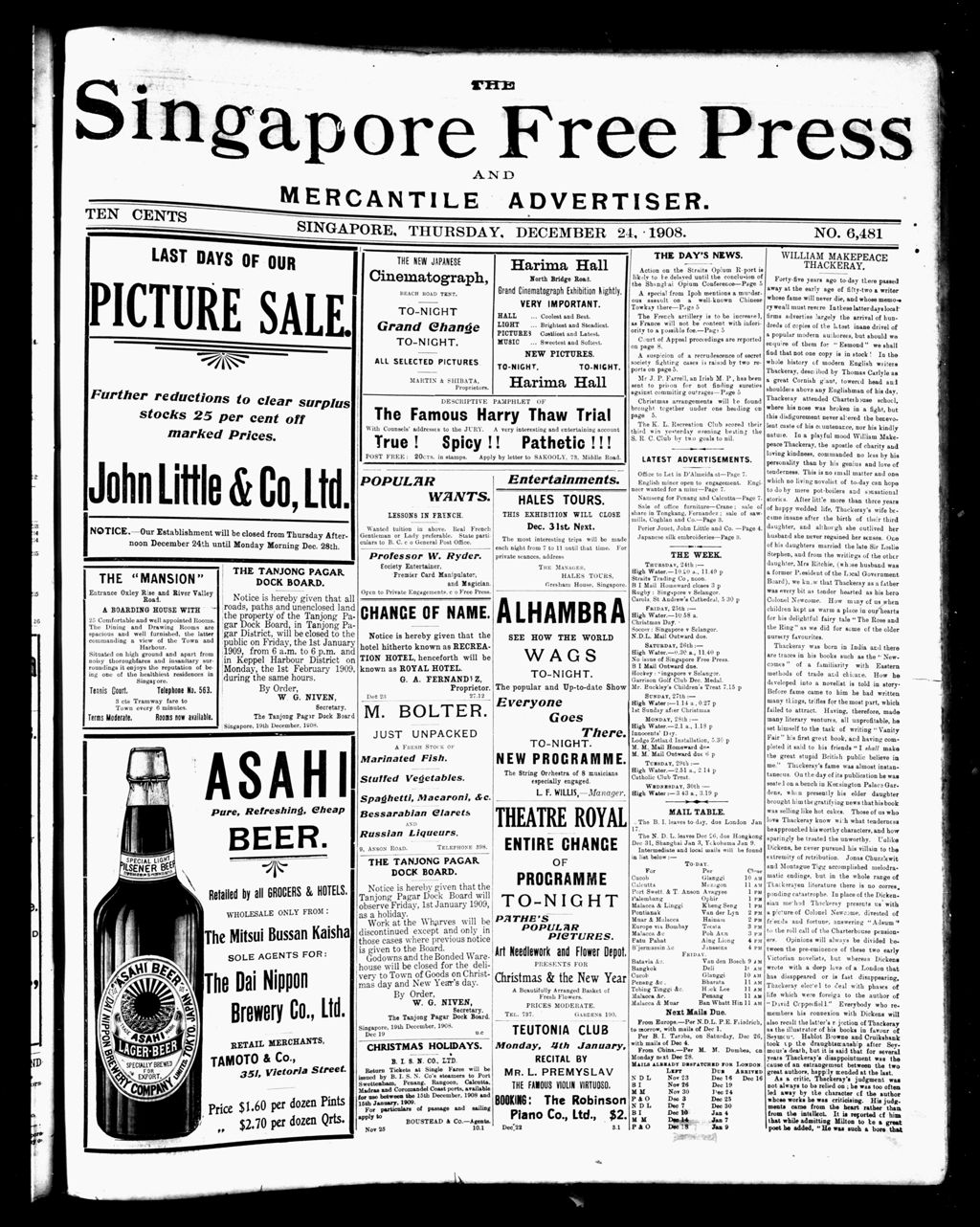 Miniature of Singapore Free Press and Mercantile Advertiser 24 December 1908