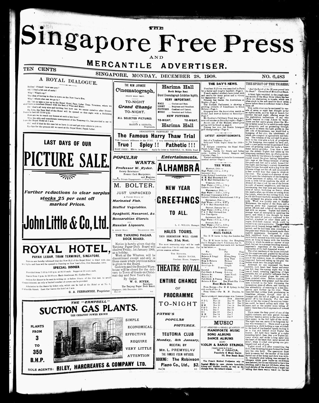 Miniature of Singapore Free Press and Mercantile Advertiser 28 December 1908