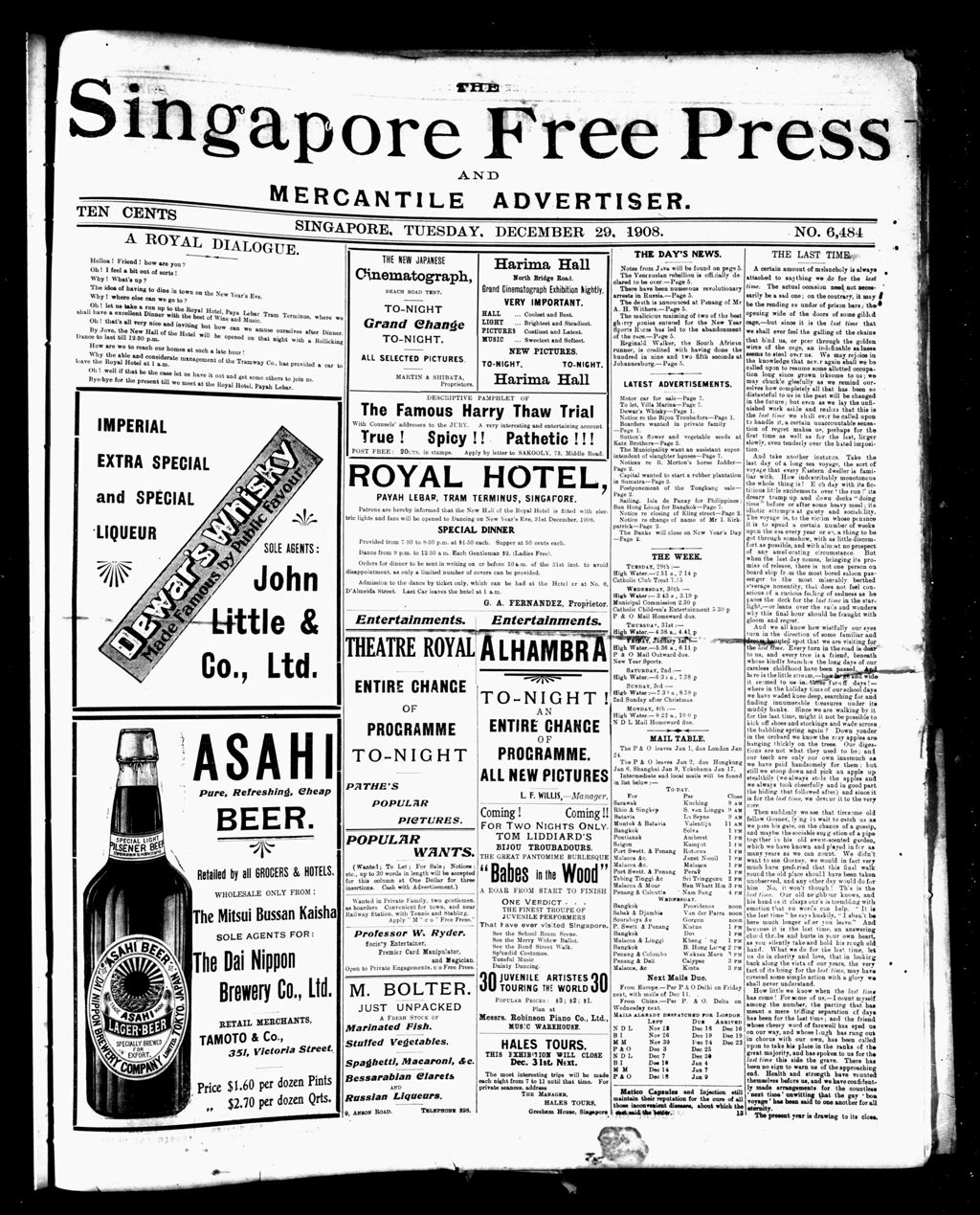 Miniature of Singapore Free Press and Mercantile Advertiser 29 December 1908