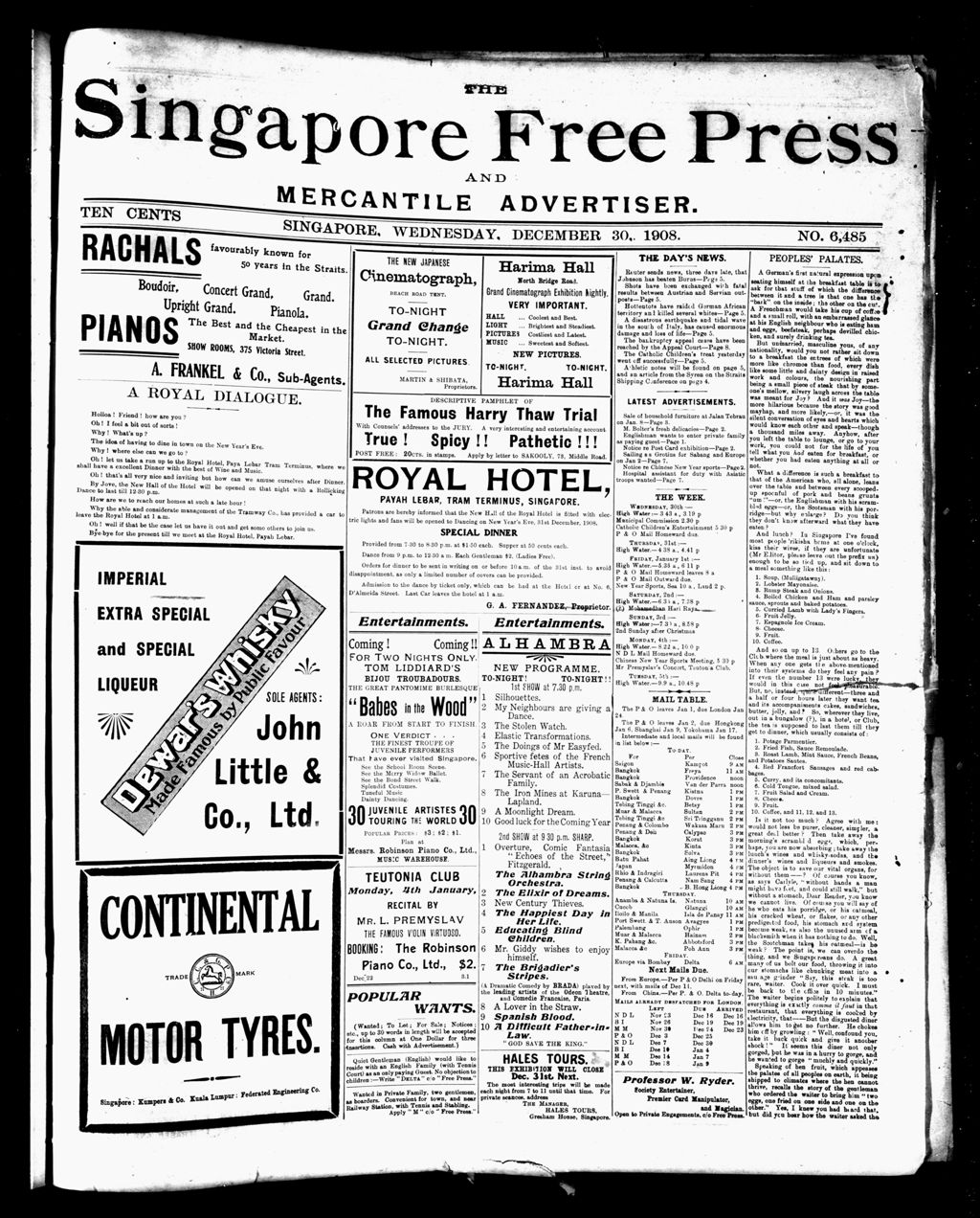 Miniature of Singapore Free Press and Mercantile Advertiser 30 December 1908