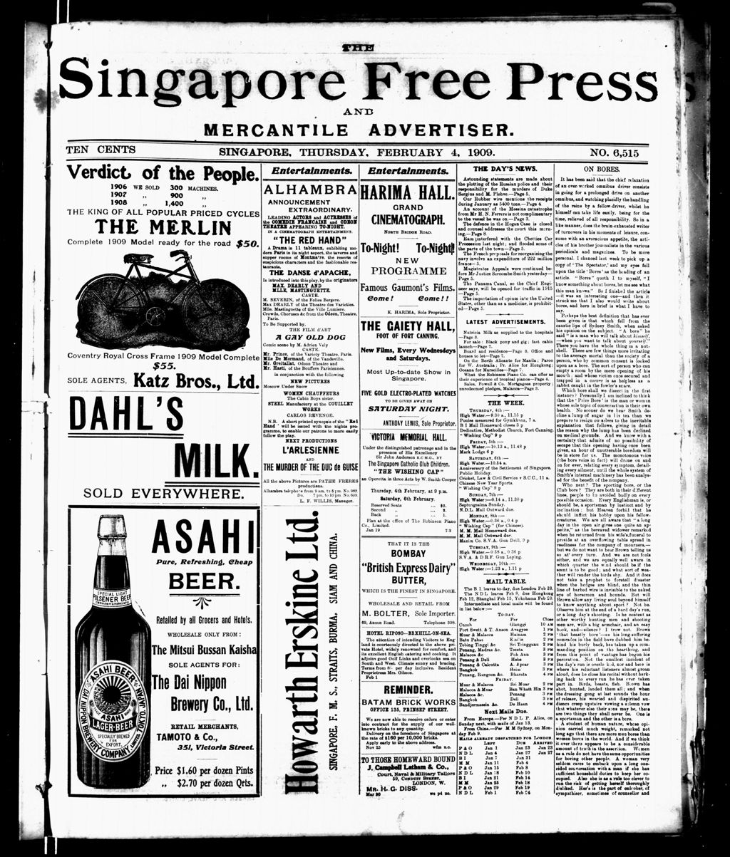 Miniature of Singapore Free Press and Mercantile Advertiser 04 February 1909