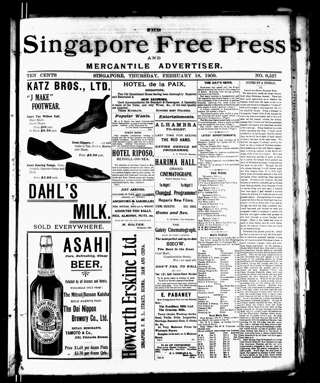 Miniature of Singapore Free Press and Mercantile Advertiser 18 February 1909