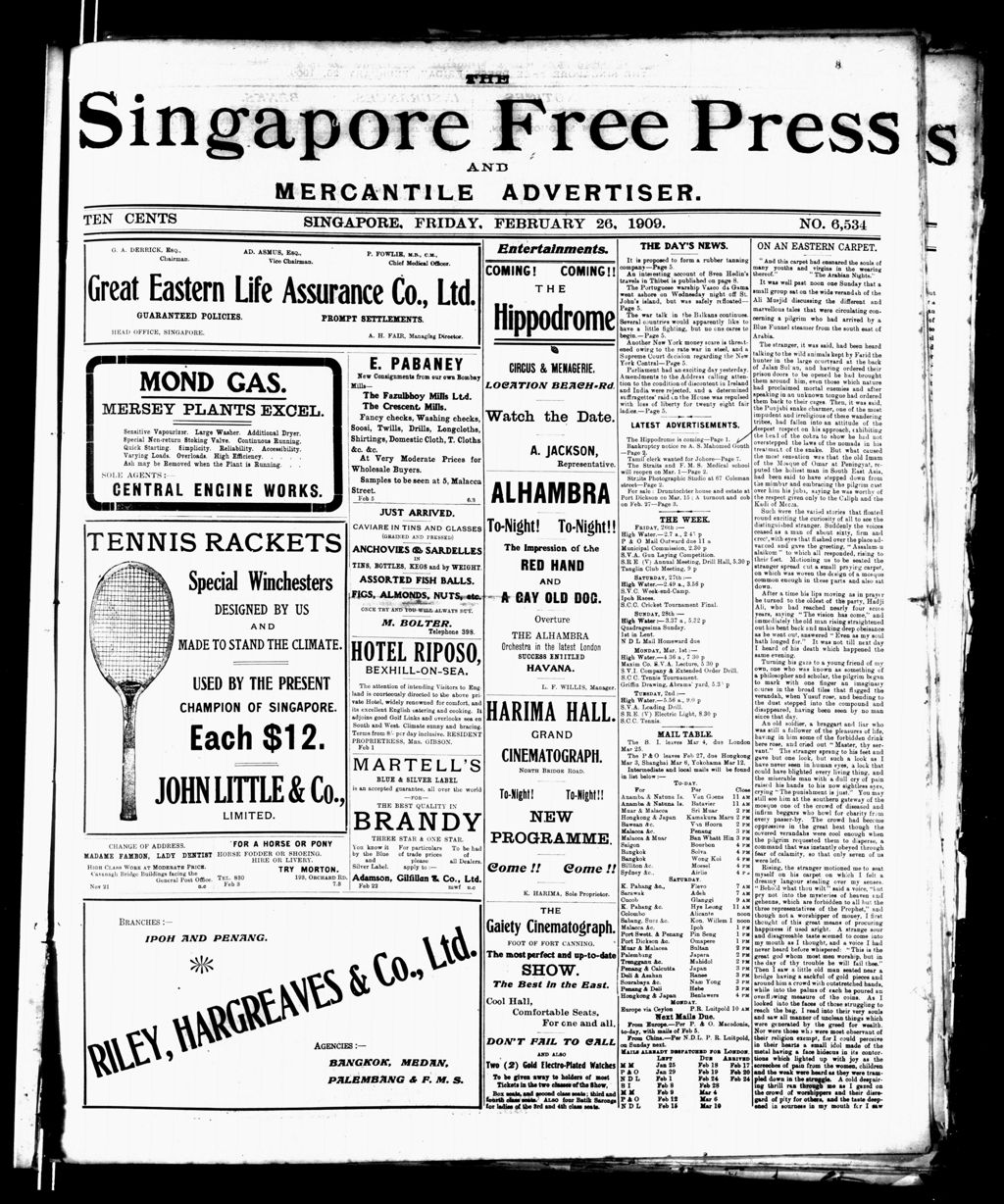 Miniature of Singapore Free Press and Mercantile Advertiser 26 February 1909