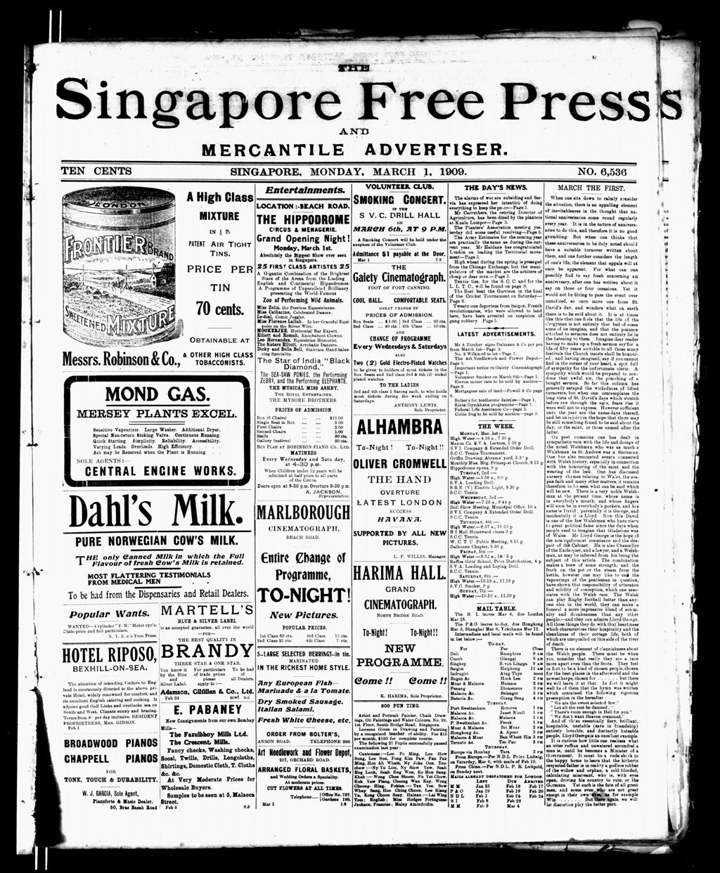 Miniature of Singapore Free Press and Mercantile Advertiser 01 March 1909