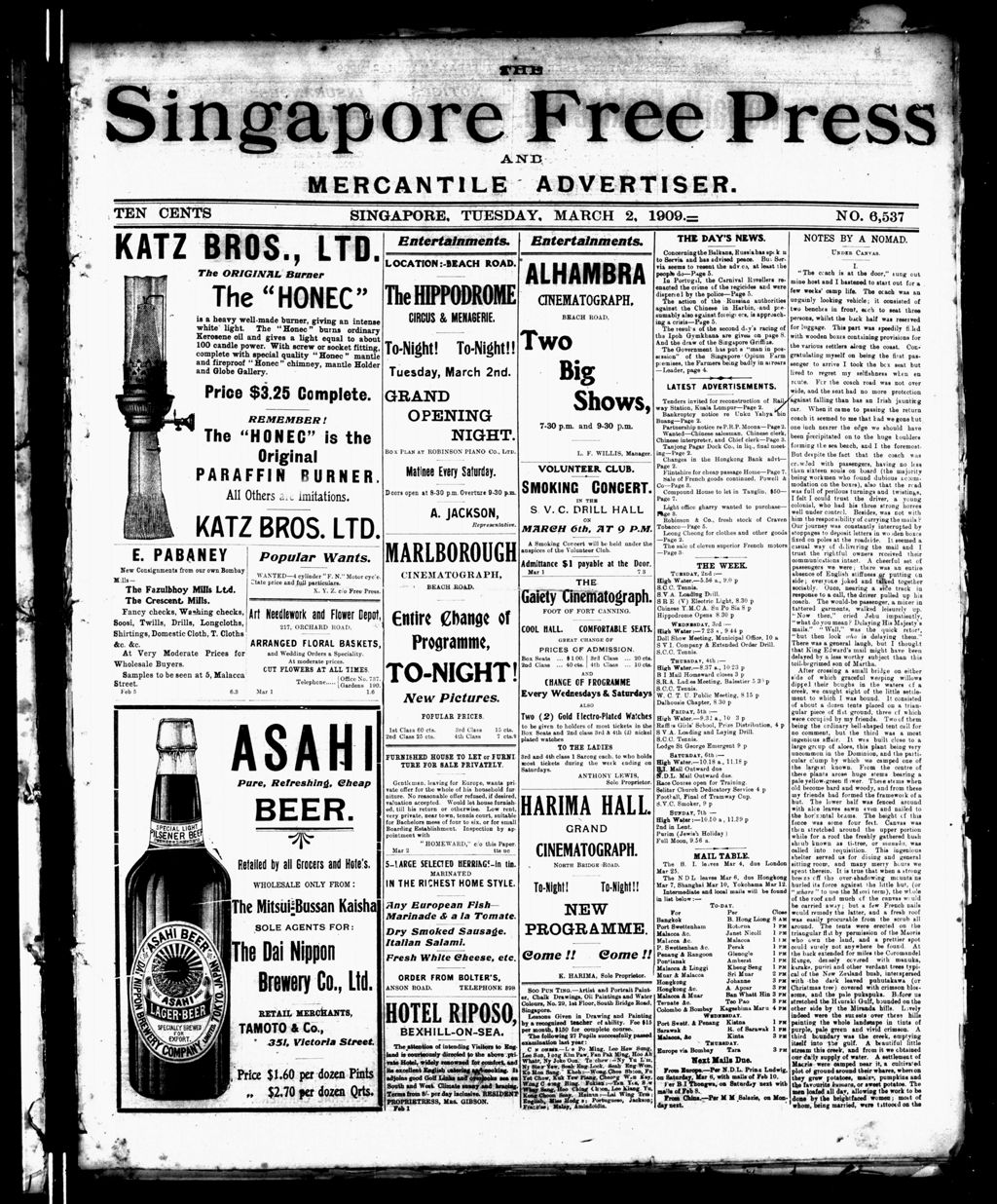 Miniature of Singapore Free Press and Mercantile Advertiser 02 March 1909