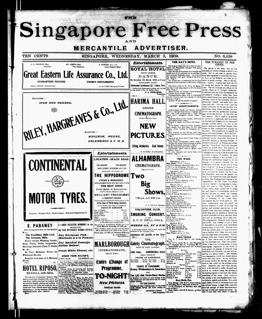 Miniature of Singapore Free Press and Mercantile Advertiser 03 March 1909