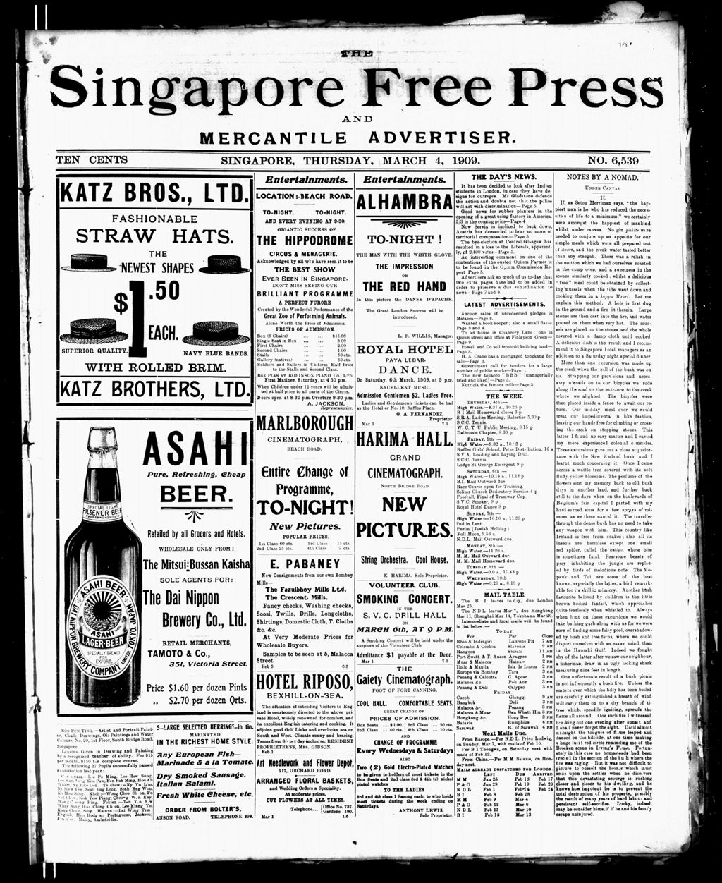 Miniature of Singapore Free Press and Mercantile Advertiser 04 March 1909