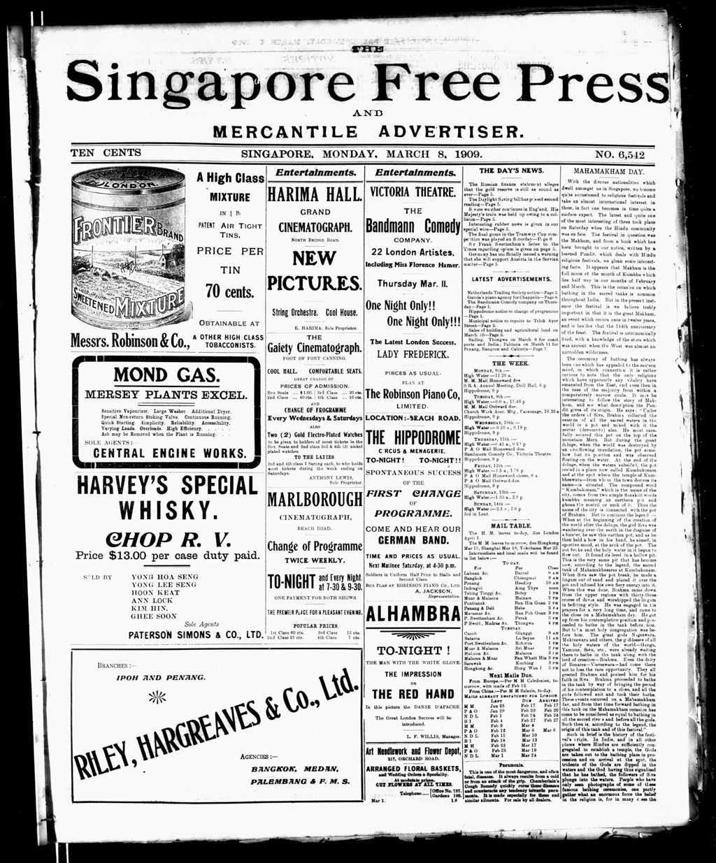 Miniature of Singapore Free Press and Mercantile Advertiser 08 March 1909