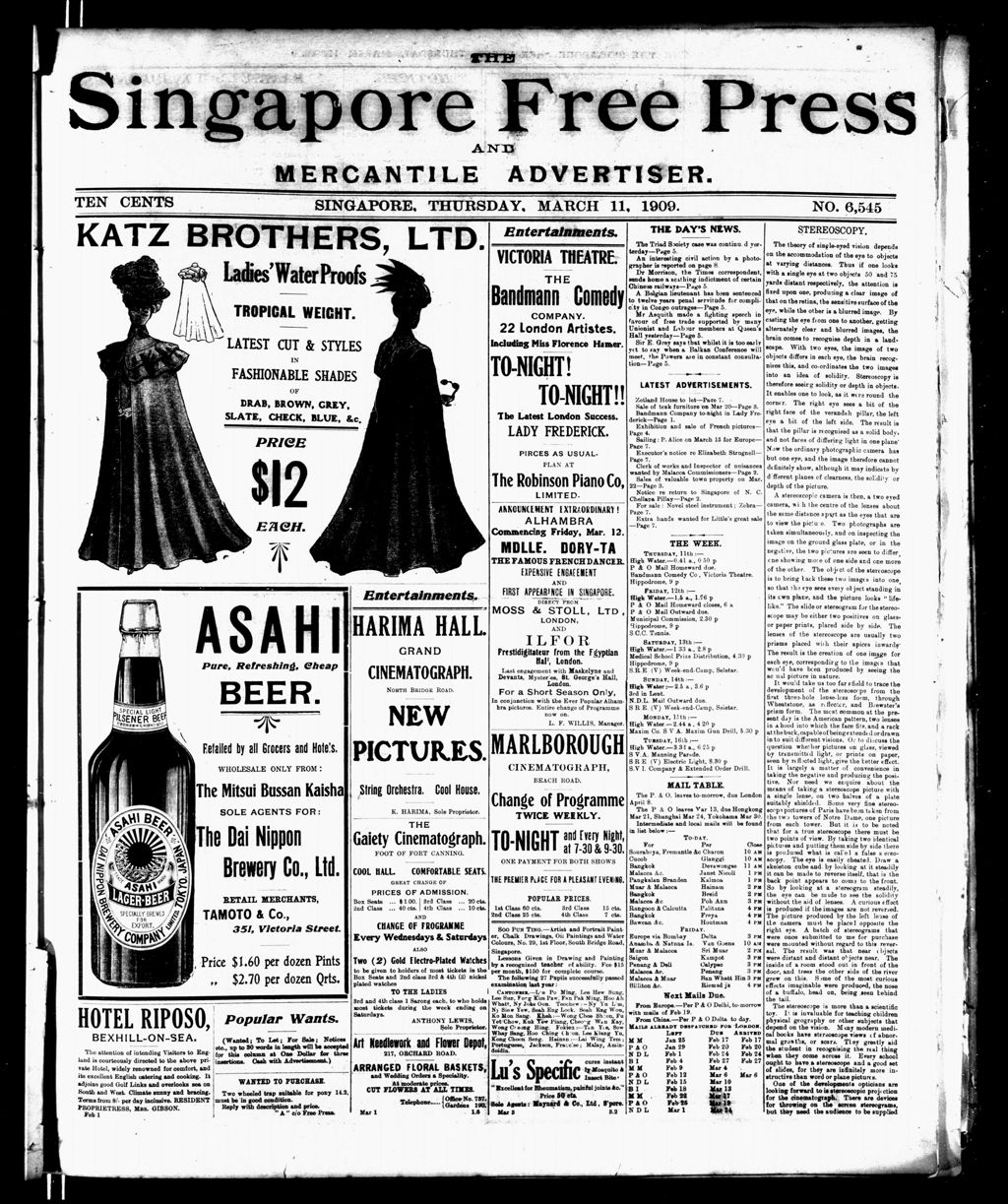 Miniature of Singapore Free Press and Mercantile Advertiser 11 March 1909