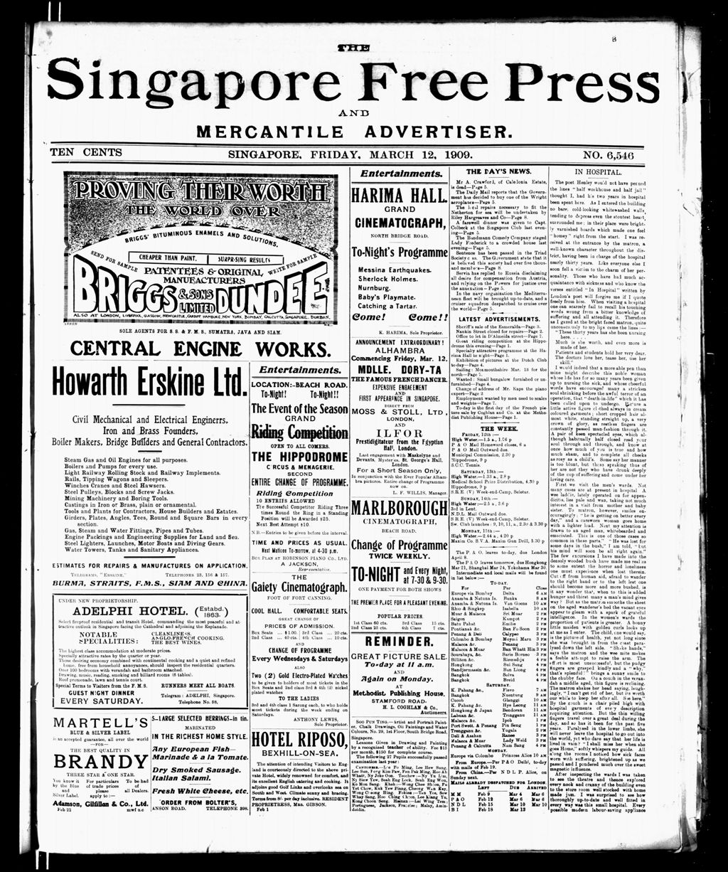 Miniature of Singapore Free Press and Mercantile Advertiser 12 March 1909