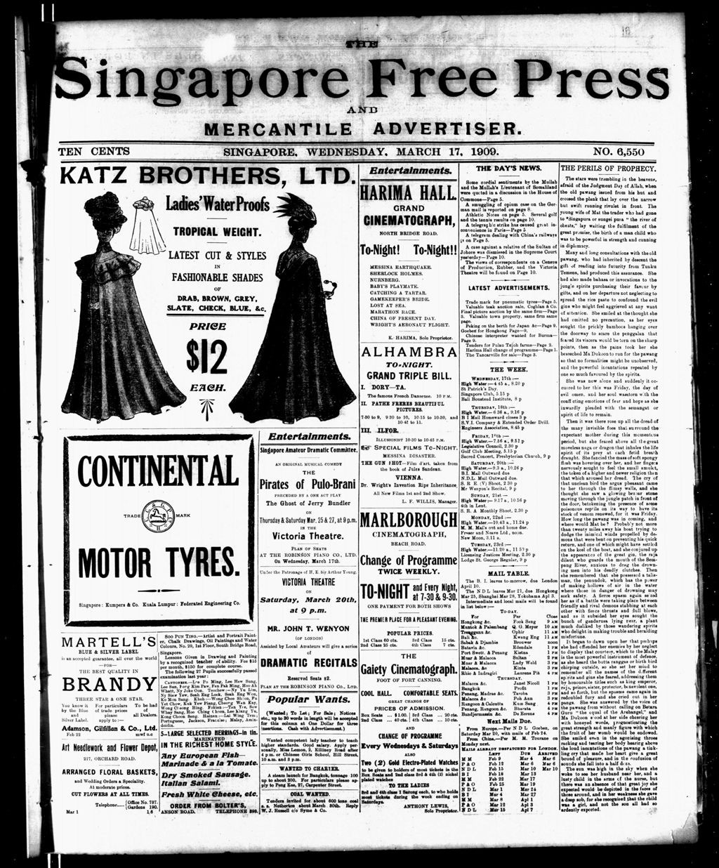 Miniature of Singapore Free Press and Mercantile Advertiser 17 March 1909