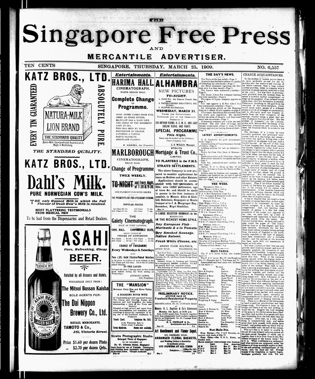 Miniature of Singapore Free Press and Mercantile Advertiser 25 March 1909