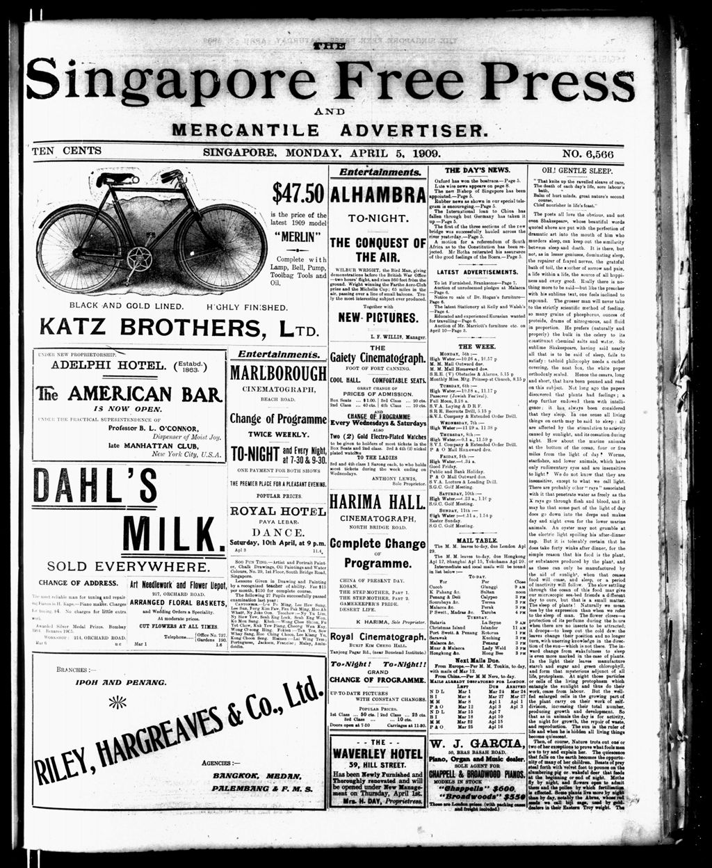 Miniature of Singapore Free Press and Mercantile Advertiser 05 April 1909