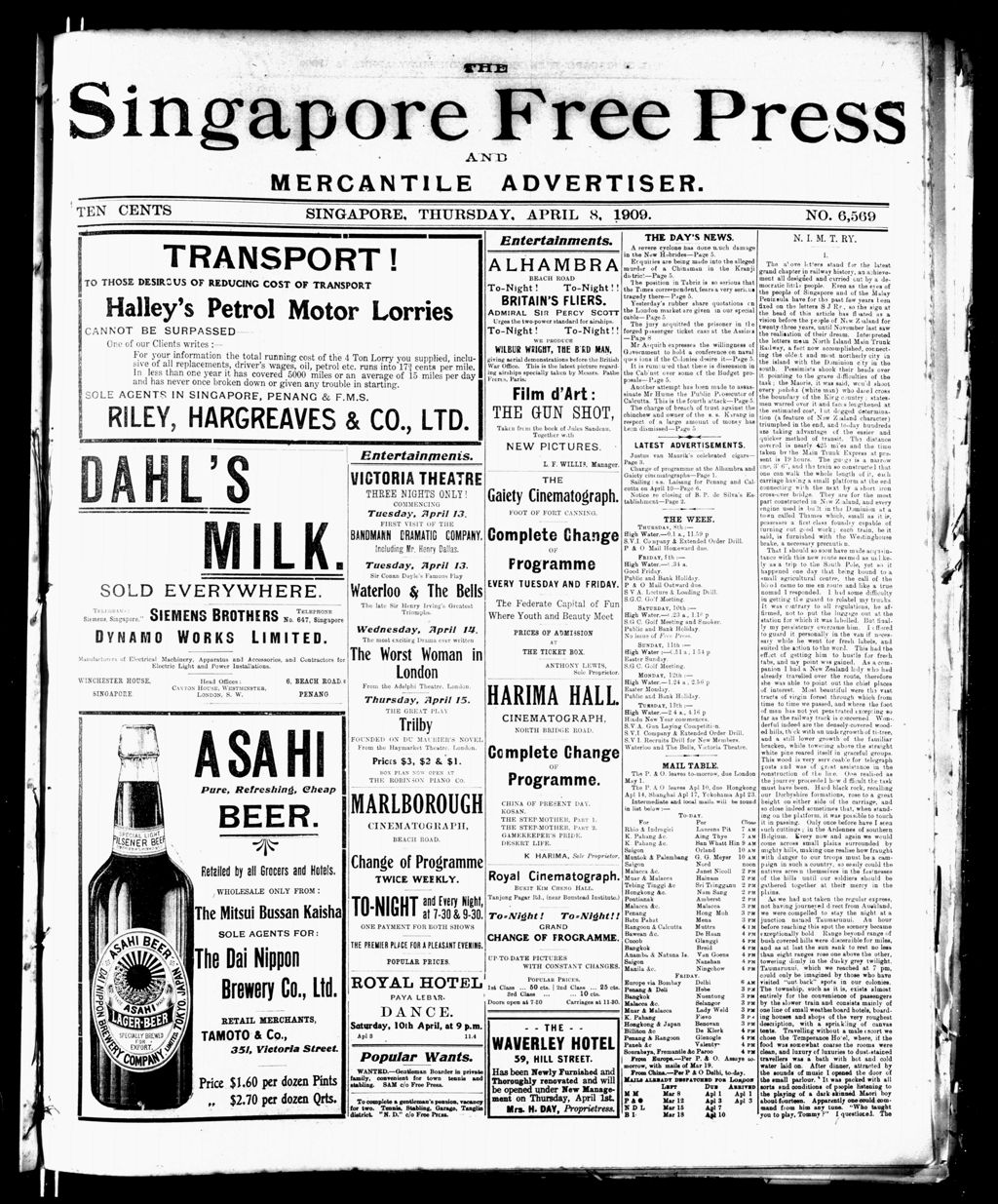 Miniature of Singapore Free Press and Mercantile Advertiser 08 April 1909